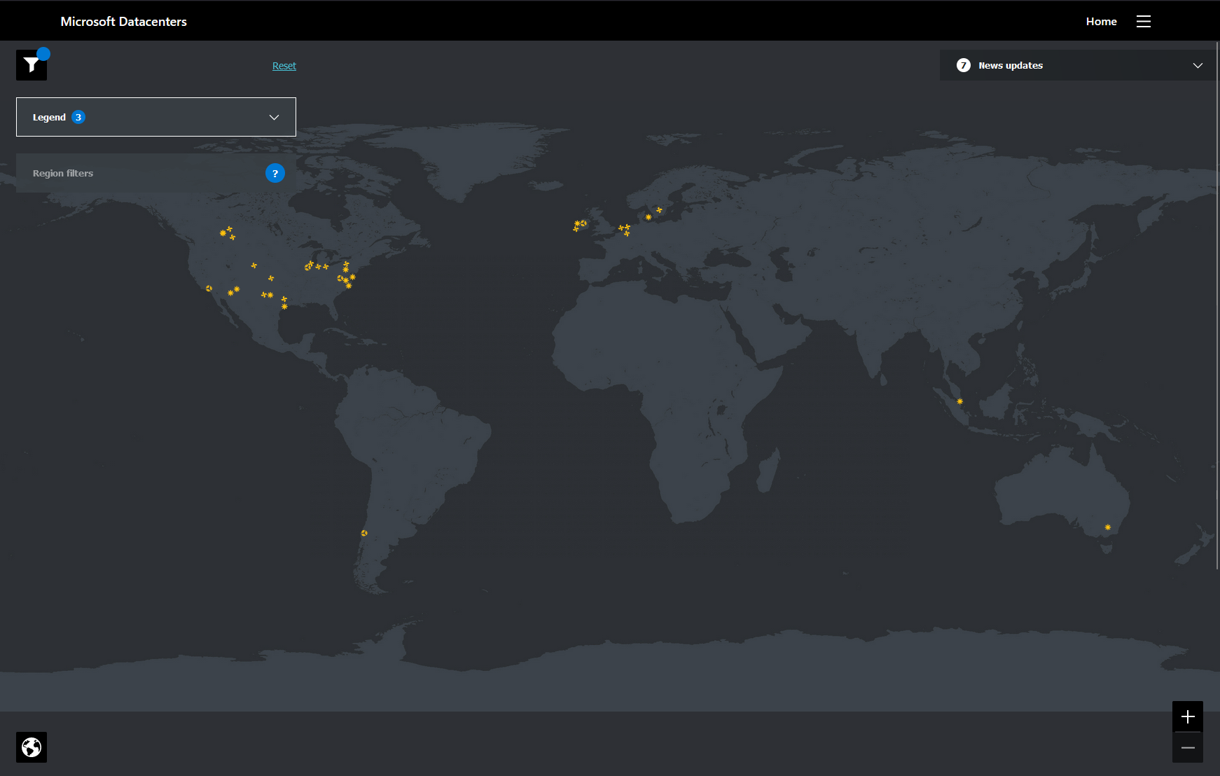 Image showing map of the world with yellow symbols across several continents showing sustainable projects Microsoft has implemented.